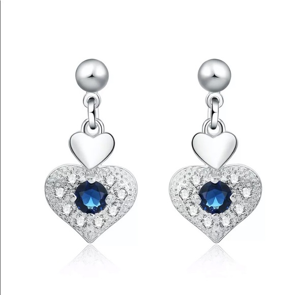 Jewelry - Sterling Silver Sapphire Crystal Heart Earrings NEW